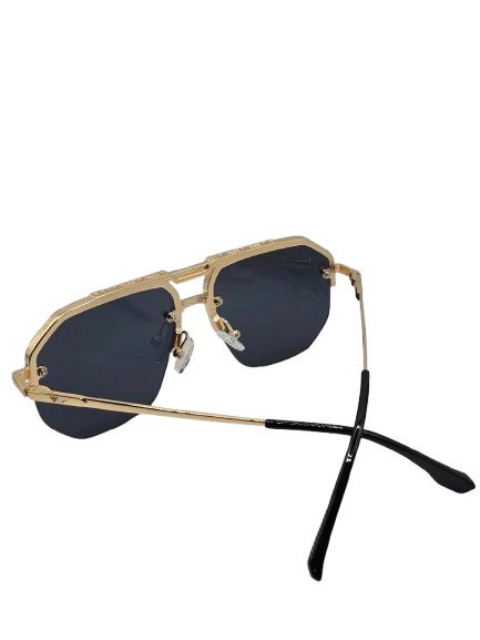 Gold Hexagonal Sunglasses – Brown & Black Lenses – Unisex