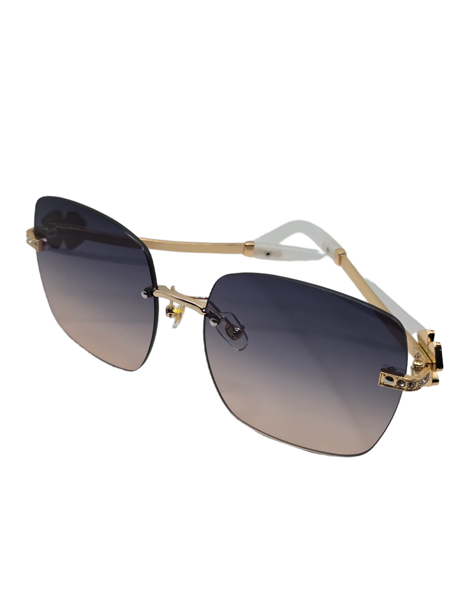 Women’s Gold Rimless Gradient Sunglasses – Side Embellishments