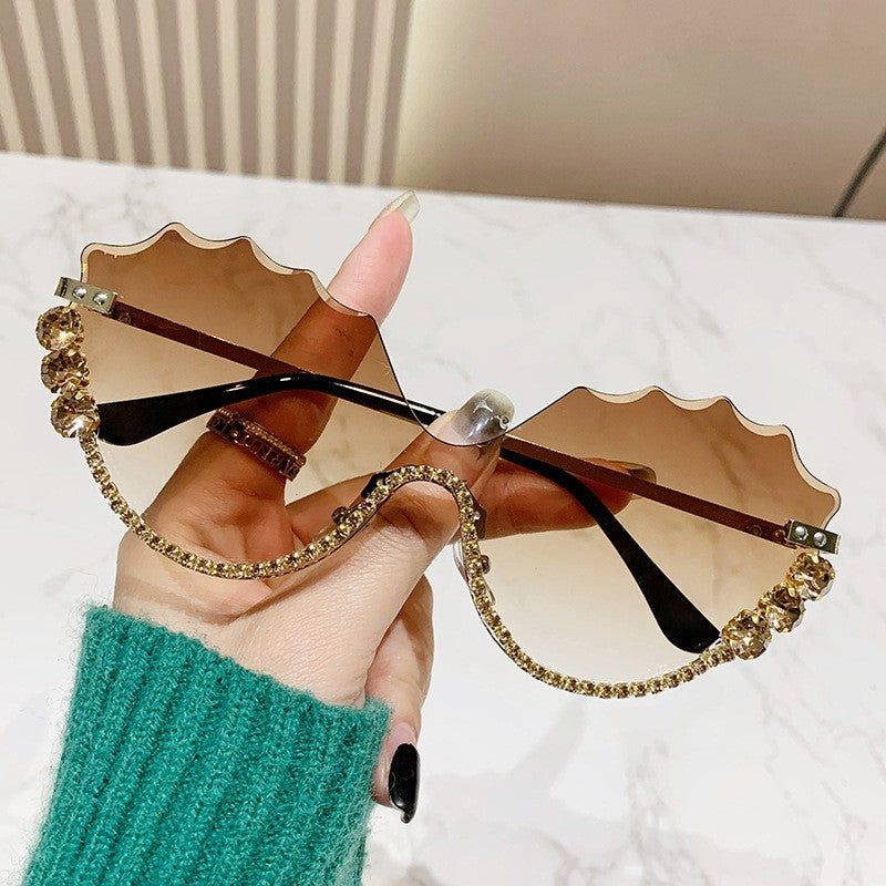 Leaf Wavy Rimless Sunglasses – Metal Gold Frame