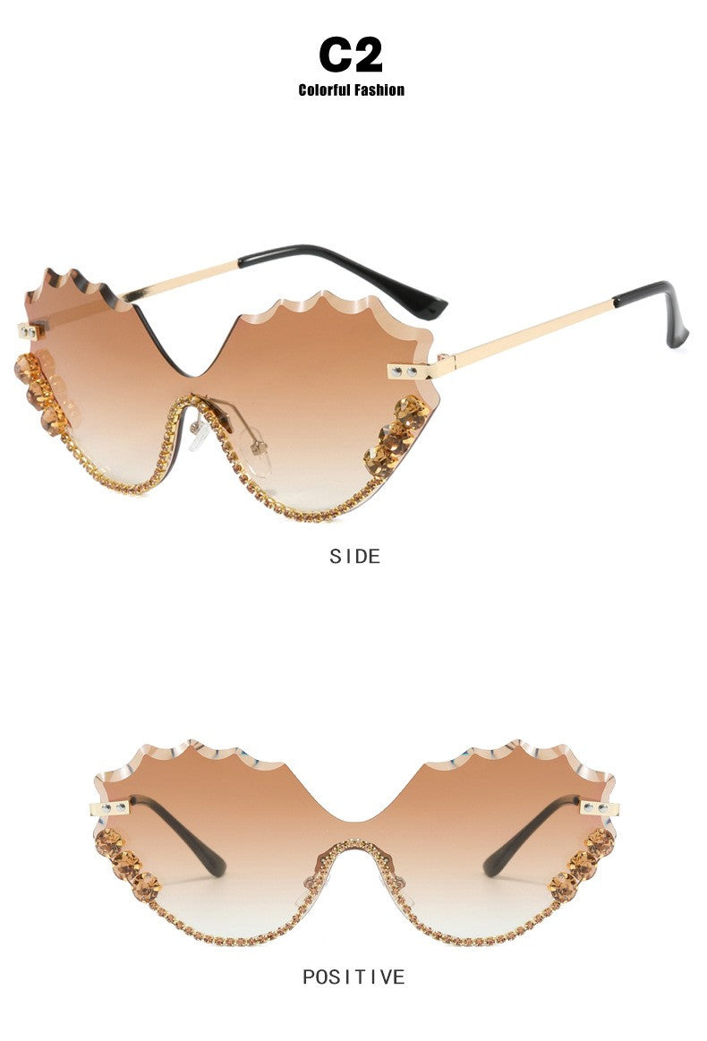 Leaf Wavy Rimless Sunglasses – Metal Gold Frame