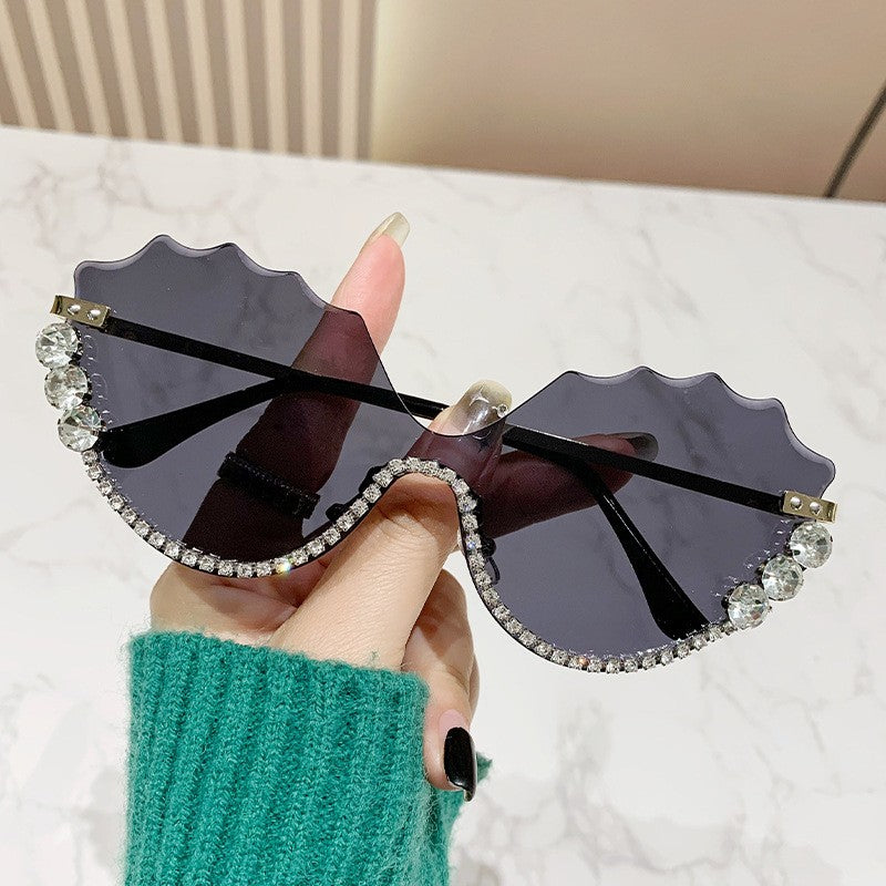 Leaf Wavy Rimless Sunglasses – Metal Gold Frame