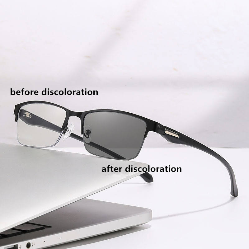 Men’s Metal Grooved Rimless Transition Readers