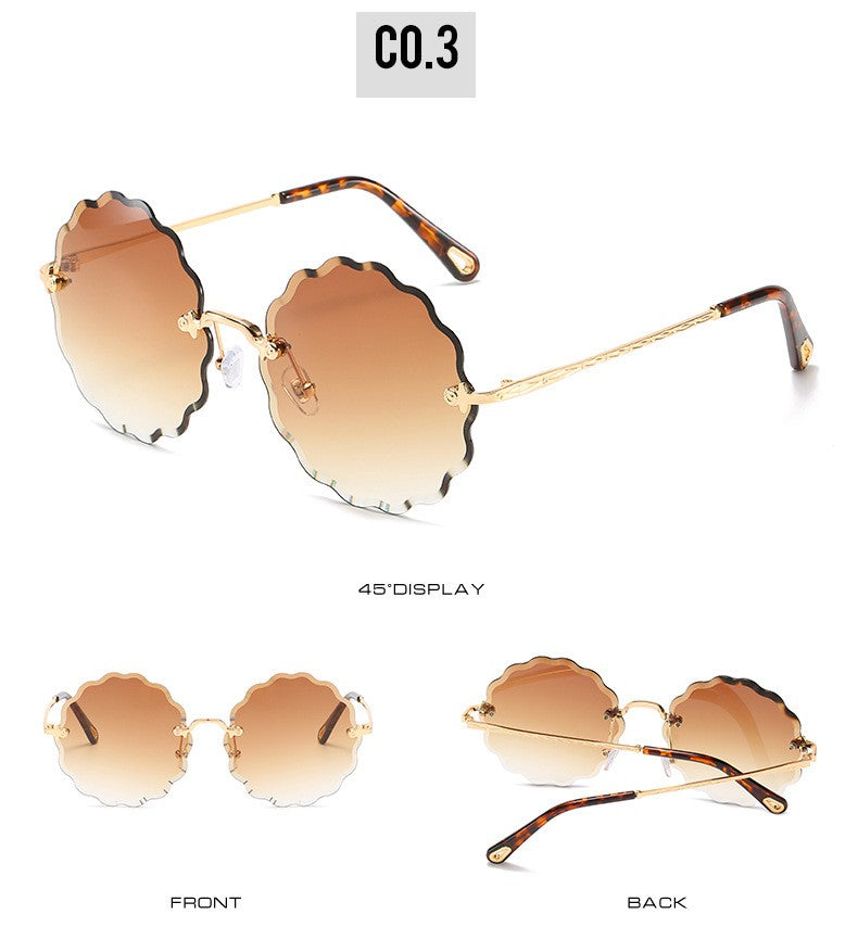 Round Flowers Shape Rimless Sunglasses