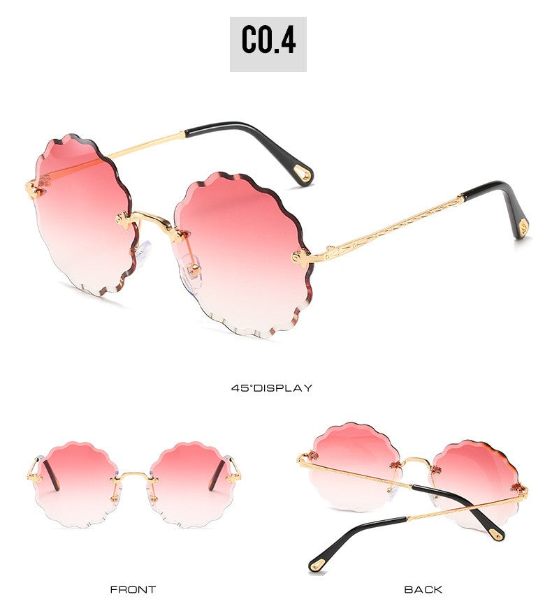 Round Flowers Shape Rimless Sunglasses