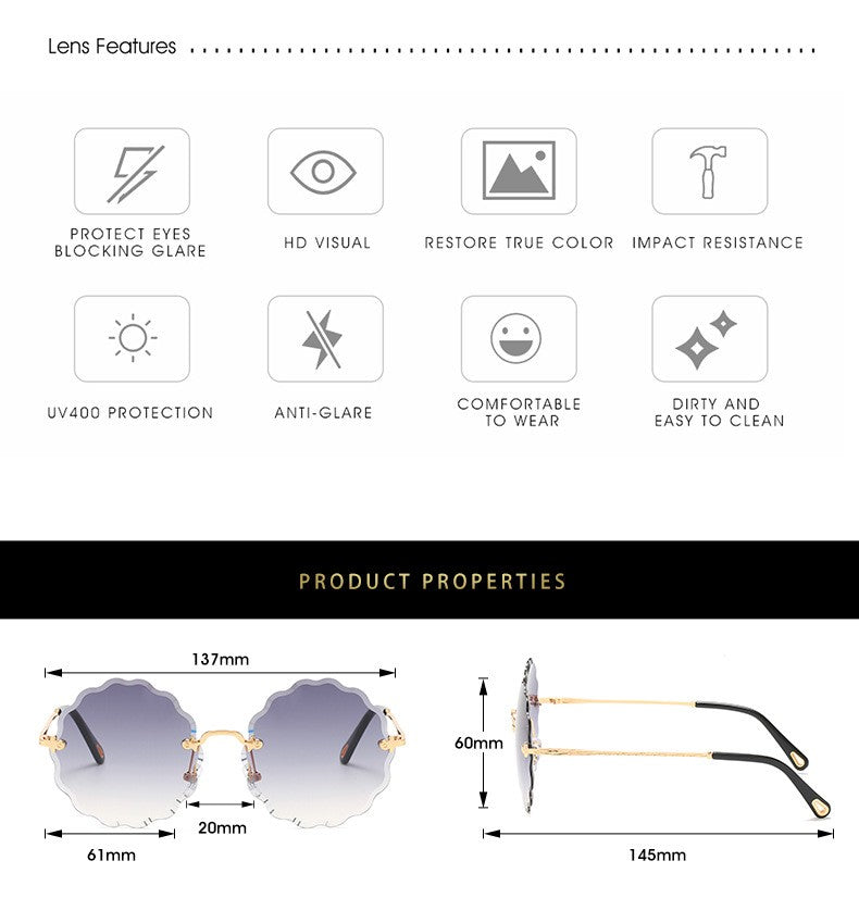 Round Flowers Shape Rimless Sunglasses