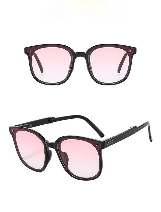 113_C4_Folding_Pink_Gradient_Black_Plastic_Sunglasses
