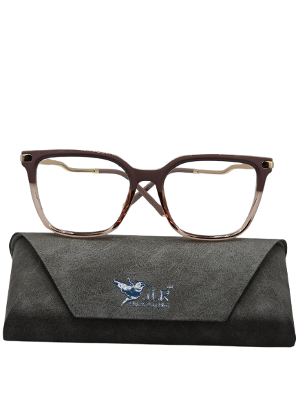 Elegant Brown Gradient Eyeglasses – Gold Accents with Case – Unisex Style