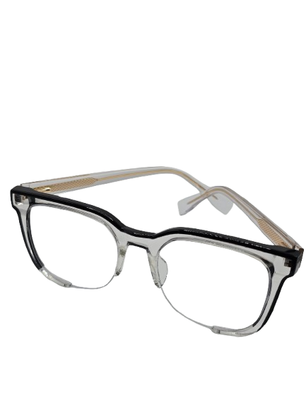 Black & Clear Half-Rim Eyeglasses – Gold Accent
