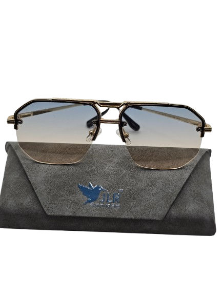 Hexagonal Gradient Sunglasses – Gold Frame – Blue to Peach