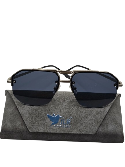 Geometric Gold-Tone Sunglasses – Dark Lenses with Case – Unisex