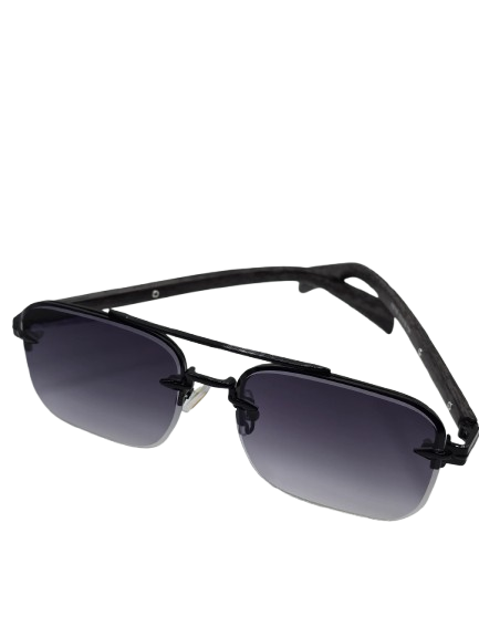 Black & Wood Grain Half-Rim Sunglasses – Gradient Lenses – Unisex