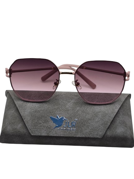 Women’s Fashionable Pink Geometric Sunglasses – Gray Case