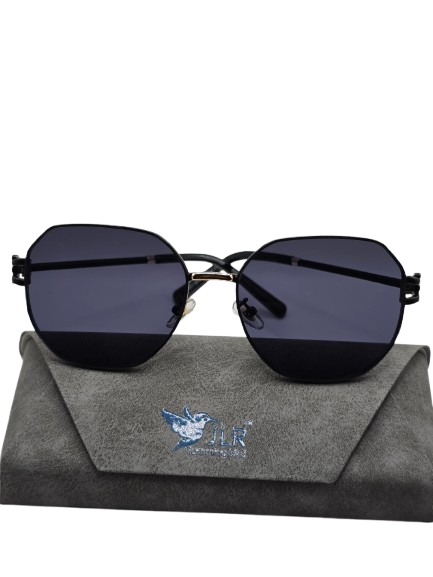 Unique Hexagonal Black Frame Sunglasses – Dark Lenses with Brand Case