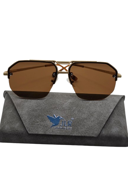 Rimless Sunglasses Gold-Tone Frame – Brown Tinted Lenses – Unisex