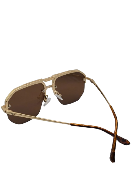 Gold Hexagonal Sunglasses – Brown & Black Lenses – Unisex