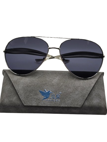 Men’s Aviator Sunglasses – Silver Frame with Protective Case