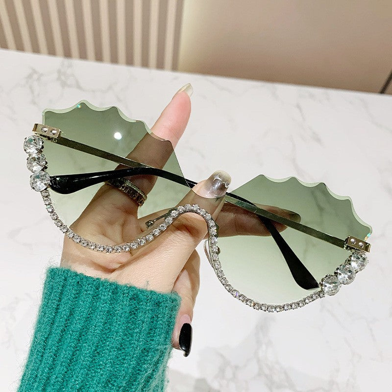 Leaf Wavy Rimless Sunglasses – Metal Gold Frame