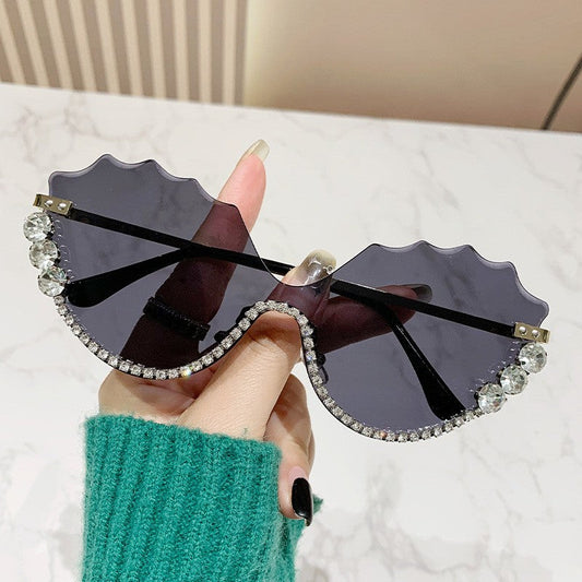 Leaf Wavy Rimless Sunglasses – Metal Gold Frame