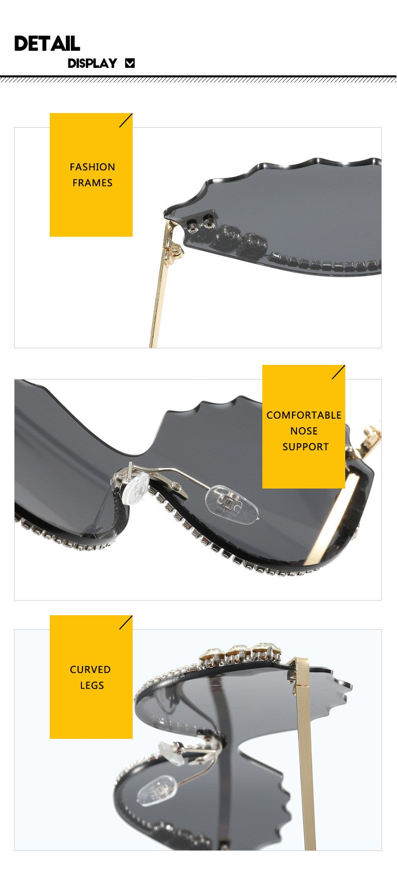 Leaf Wavy Rimless Sunglasses – Metal Gold Frame