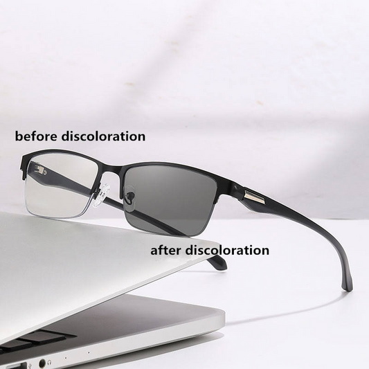 Men’s Metal Grooved Rimless Transition Readers