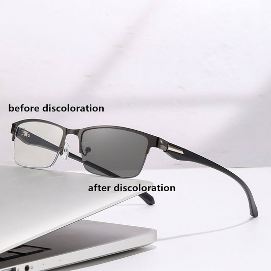 Men’s Metal Grooved Rimless Transition Readers