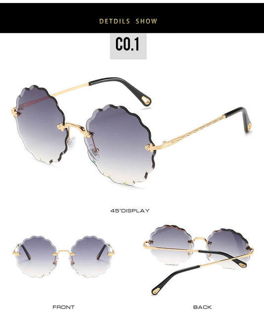 Round Flowers Shape Rimless Sunglasses
