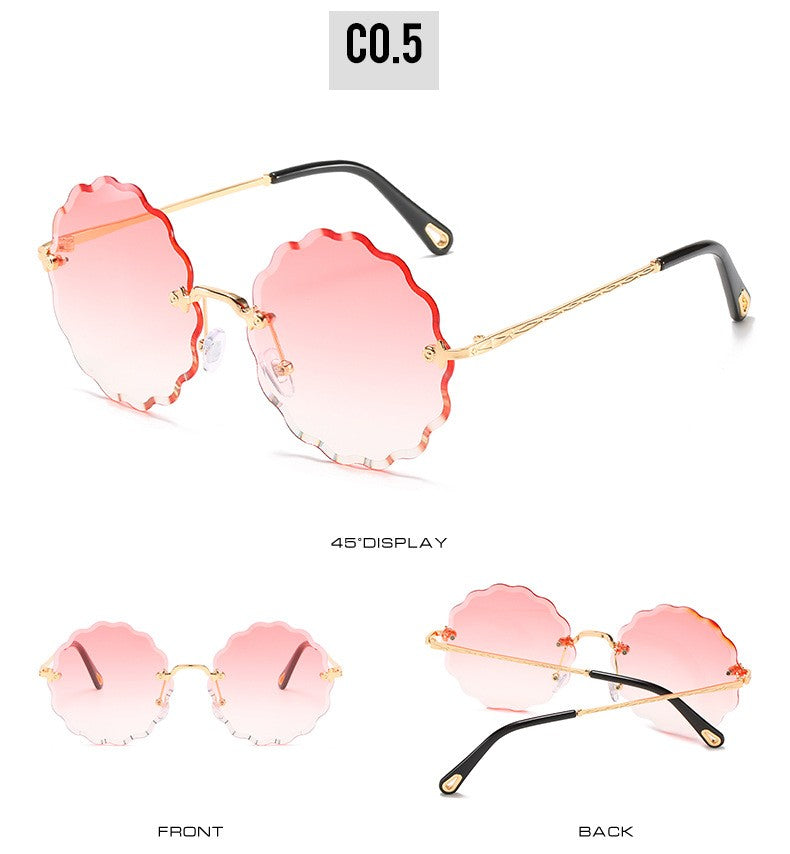 Round Flowers Shape Rimless Sunglasses