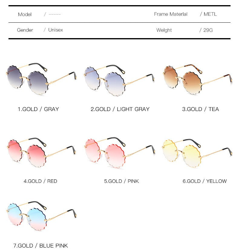 Round Flowers Shape Rimless Sunglasses