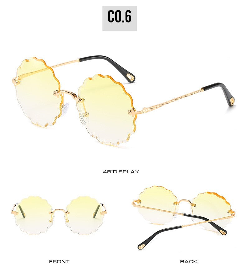 Round Flowers Shape Rimless Sunglasses